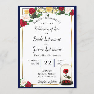 Marine, Gold, Red Rose Invitation