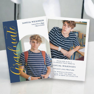 Marine Gold-Schrift Graduierten-Foto-Ankündigungsk Einladung