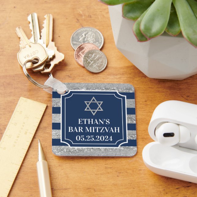 Marine, grau gestreifte Bar Mitzvah Schlüsselanhänger (Schreibtisch)