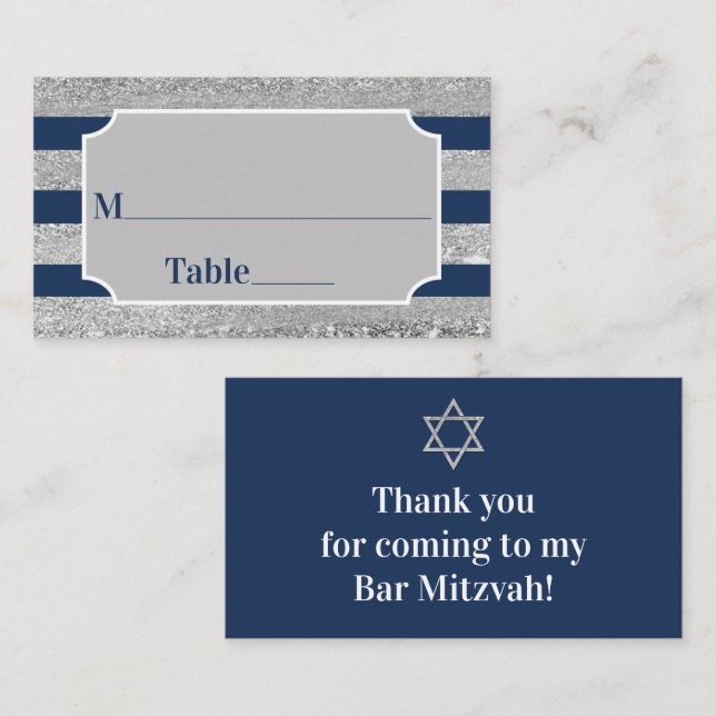 Marine, graue Streifen Bar Mitzvah Platzkarte (Vorne/Hinten)