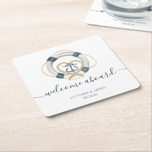 Marine-Hochzeit in Navy und Weiß mit individuellem Rechteckiger Pappuntersetzer