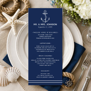 Marine-Hochzeit mit weißem Anker am Meer Menükarte
