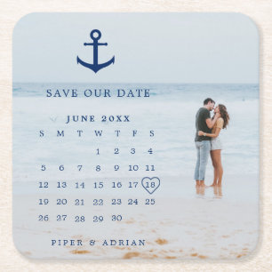 Marine Hochzeits-Fotokalender Save-the-Date Rechteckiger Pappuntersetzer