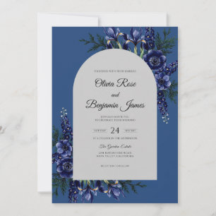 Marine-Iris-Laub-Eukalyptus-Hochzeit Einladung