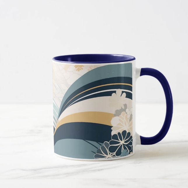 Marine japonaise Floral & Vagues Mug (Droite)