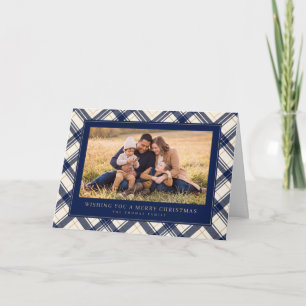 Marine-Karo-Rand Frohe Weihnachten Familienfoto