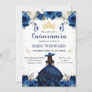 Marine Kleid Braunhaar Salon Prinzessin Quinceaner Einladung