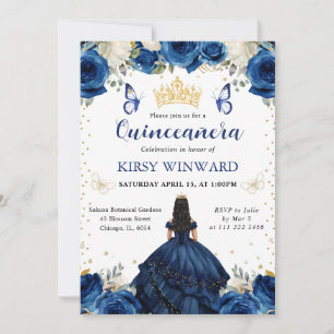 Marine Kleid Schwarze Haare Prinzessin Quinceanera Einladung