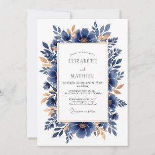 Marine-Kupfer Elegante Botanische Hochzeit Einladung