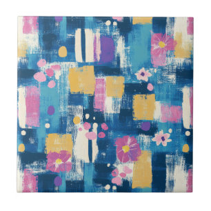 Marine Lavendel Magenta Geometrisches Blumenmuster Fliese