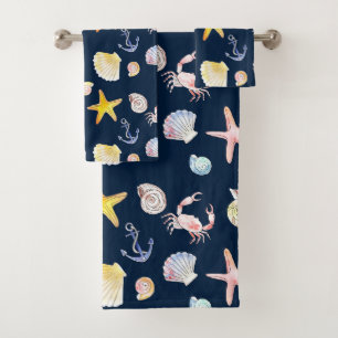 Marine Life & Anchors (Dark Bath Towel Set) Badhandtuch Set