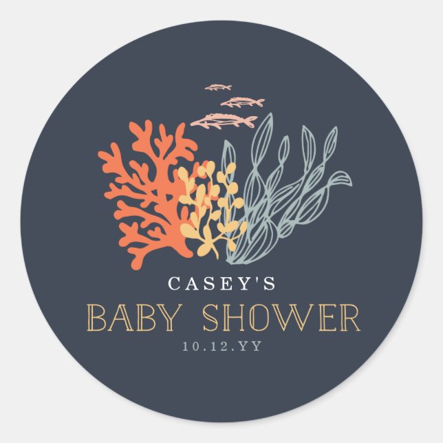 Marine Life Baby Dusche Runder Aufkleber (Vorderseite)