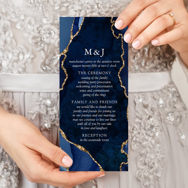 Marine Marble & Gold Agate Wedding Programme (Créateur téléchargé)
