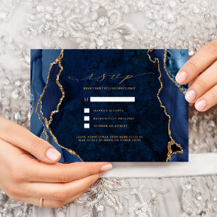 Marine Marbre & Or Agate Mariage RSVP Invitation