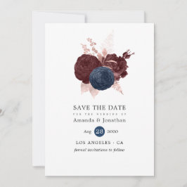Marine, Maroon und Rose - Gold Floral Save the Dat Save The Date