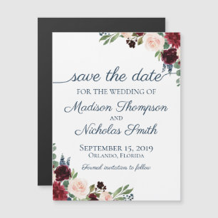 Marine Marsala Floral Magnet Réservez la date