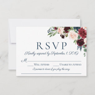 Marine Marsala Mariage Cartes RSVP avec Choix de C