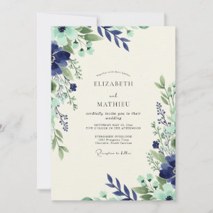 Marine-Mint-frische botanische Hochzeit Einladung