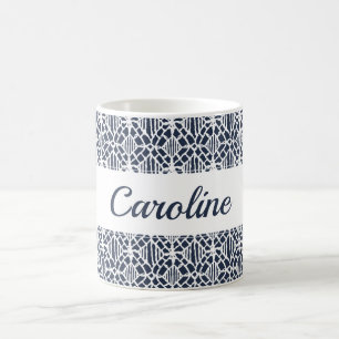 Marine mit weißem Crochet Lace Muster Kaffeetasse
