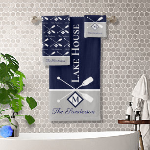 Marine moderne Blue Grey Monogramme Lake House Nau