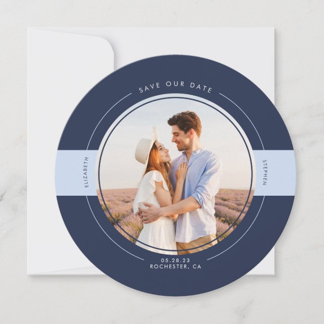Marine moderne et Dusty Blue Save the Date Photo (Devant)