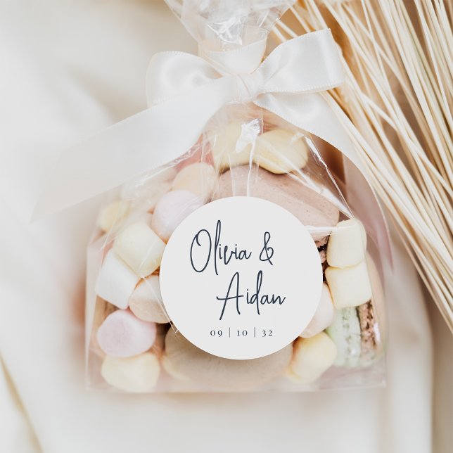 Marine | Moderne handgeschriebene Hochzeit Runder Aufkleber (Von Creator hochgeladen)