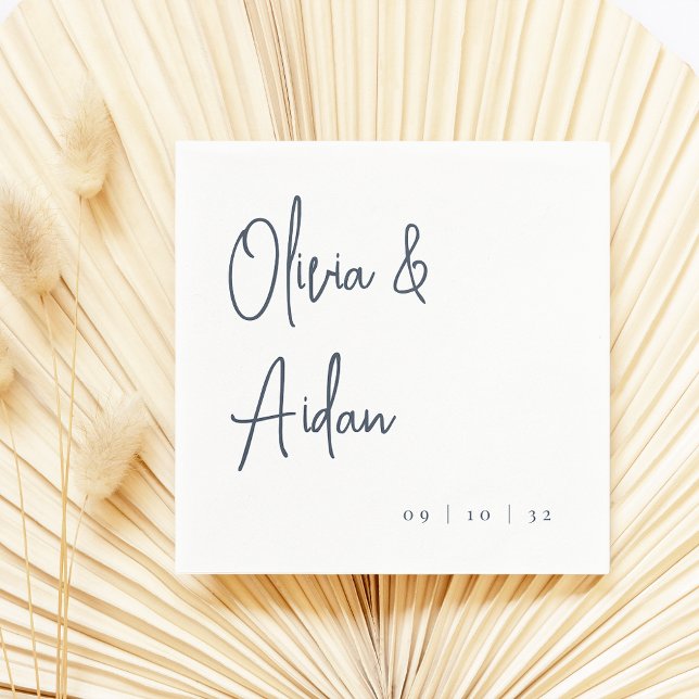 Marine | Moderne handgeschriebene Hochzeit Serviette (Von Creator hochgeladen)