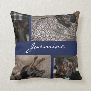 Marine-moderne Haustier-Foto-Collage mit Monogramm Kissen