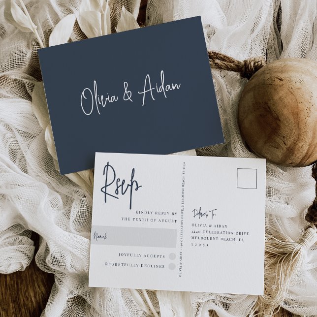 Marine | Modernes handgeschriebenes SkriptWedding  Postkarte (Von Creator hochgeladen)