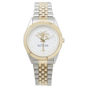 Marine-Monogramm Künstlerische Goldene Palme Tropi Armbanduhr
