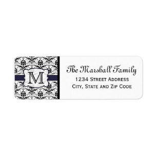 (Marine) Monogramme de Damas Étiquettes d'adresse 