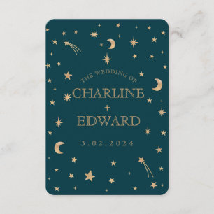 Marine Mystical Gold Sterne Mond Hochzeitsprogramm Begleitkarte