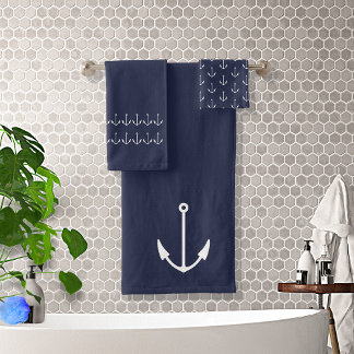 Marine Nautic Anchor Bad Blue Badhandtuch Set