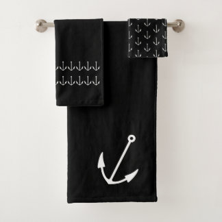 Marine Nautical Anchor Bad Schwarz-weiß Badhandtuch Set