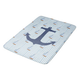 Marine Nautical Sailing Ship White and Blue Stripe Badematte