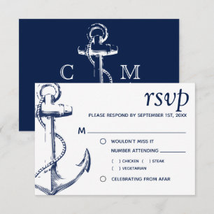Marine nautische Skizze Anker   Essenswahl RSVP Einladung