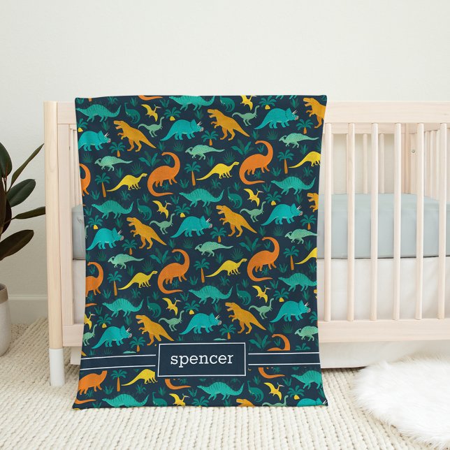 Marine | Niedlich farbige Dinosaurier Muster Kids  Fleecedecke (Von Creator hochgeladen)