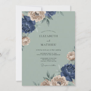 Marine-Pfirsich-Botanische Umarmung Hochzeit Einladung