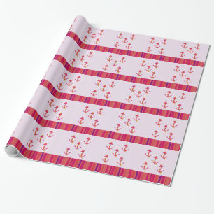 Marine Pink Anker und Streifen Geschenkpapier