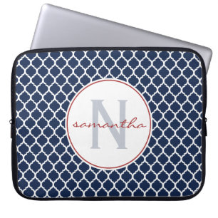 Marine Quatrefoil Monogramm Laptopschutzhülle