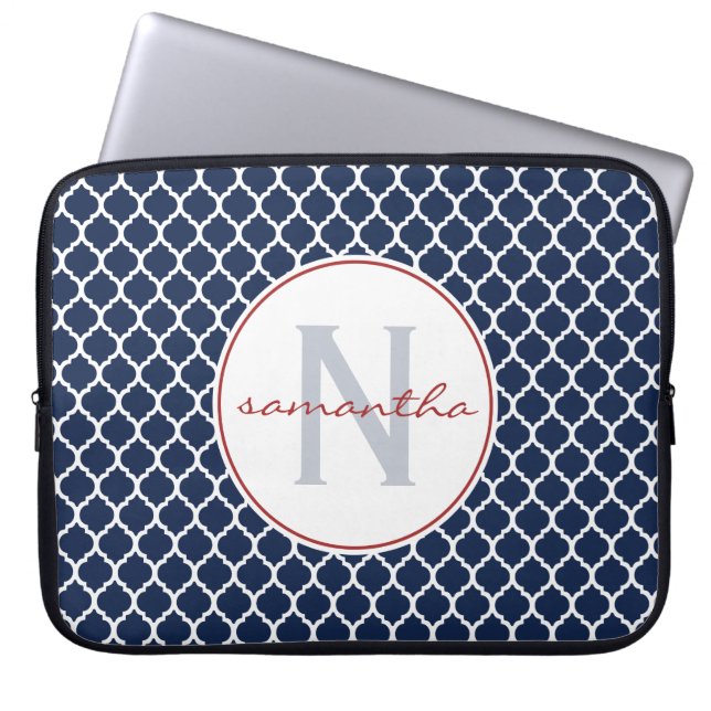 Marine Quatrefoil Monogramm Laptopschutzhülle (Vorderseite)