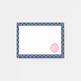 Marine Quatrefoil u. rosa Monogramm Post-it Klebezettel