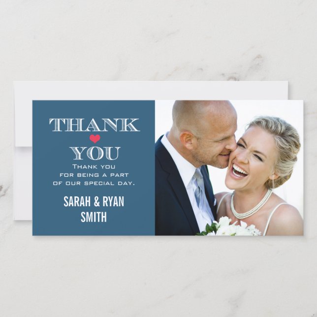 Marine Red Heart Mariage Photo Merci Cartes (Devant)
