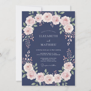 Marine-Rosa exquisite Hochzeitsblumen Einladung