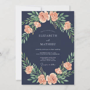 Marine-Rosa-Rosen-Girlande Hochzeit Einladung
