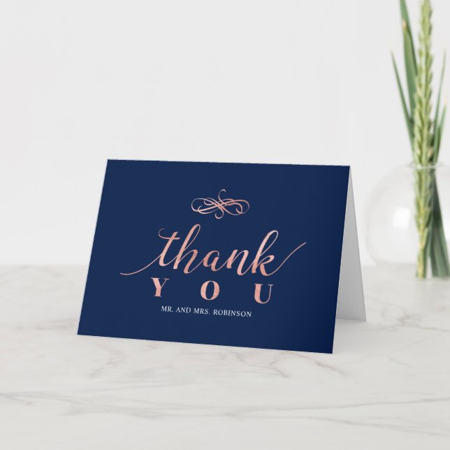 Marine & Rose Gold Elegant Wedding Merci Note (Devant)