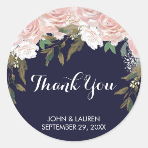Marine rose pâle floral merci stickers mariage