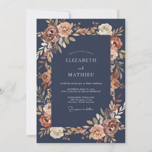Marine-Rost-Blumen-Herbst-Hochzeit Einladung