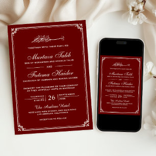 Marine Rot Creme Rand Muslimische Hochzeit Einladung