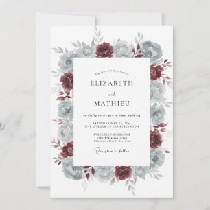 Marine-Rot-Stahl-Pfingstrosen-Hochzeit Einladung
